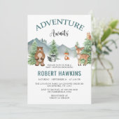 Rustic Woodland Adventure erwartet Baby Shower Einladung (Stehend Vorderseite)