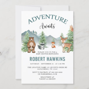 Rustic Woodland Adventure erwartet Baby Shower Einladung