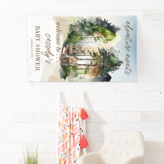 Rustic Woodland Adventure erwartet Boy Baby Shower Banner (Insitu)
