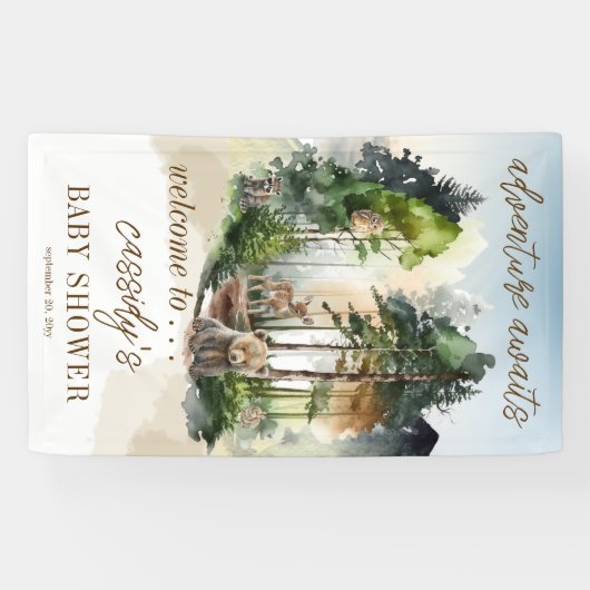 Rustic Woodland Adventure erwartet Boy Baby Shower Banner (Horizontal)