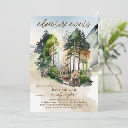 Rustic Woodland Adventure erwartet Boy Baby Shower Einladung (Stehend Vorderseite)