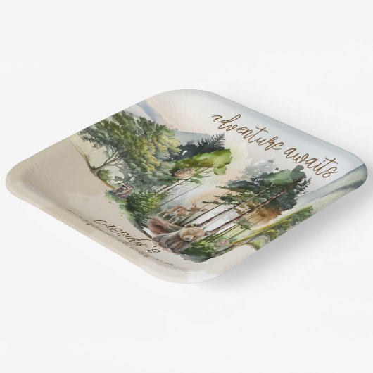 Rustic Woodland Adventure erwartet Boy Baby Shower Pappteller (Gewinkelt)