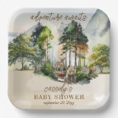 Rustic Woodland Adventure erwartet Boy Baby Shower Pappteller (Vorderseite)