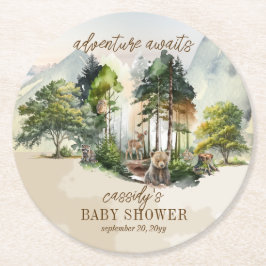 Rustic Woodland Adventure erwartet Boy Baby Shower Runder Pappuntersetzer
