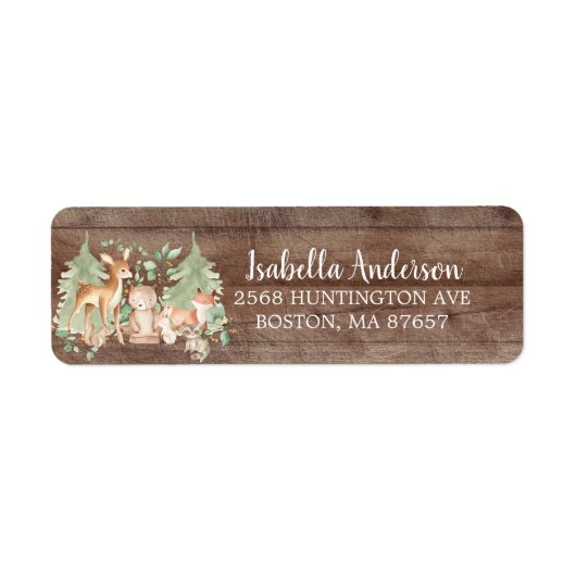 Rustic Woodland Animal Baby Shooting Label (Vorne)