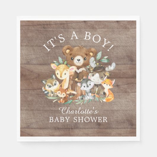 Rustic Woodland Animal Baby Shooting Paper Napkins Serviette (Vorderseite)