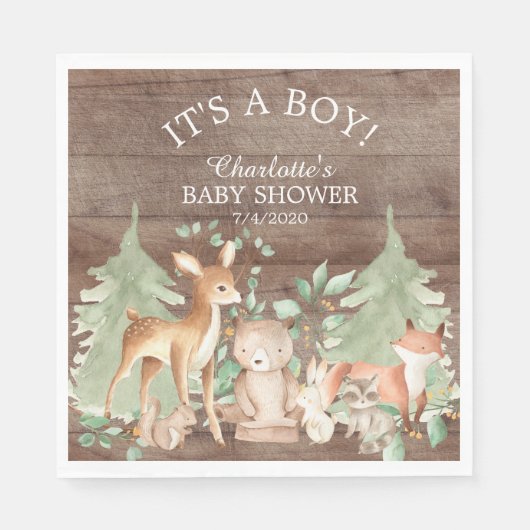 Rustic Woodland Animal Baby Shooting Paper Napkins Serviette (Vorderseite)
