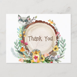 Rustic Woodland Animals Baby Shower Greenerie Dank Postkarte