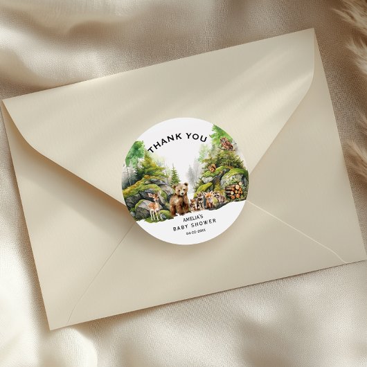 Rustic Woodland Animals Kinderdusche Vielen Dank Runder Aufkleber