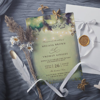 Rustic Woodland Barn String Lights QR Code Wedding Einladung