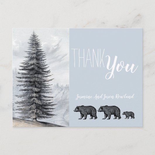Rustic Woodland Bears Kinderdusche Danke Postkarte (Vorderseite)