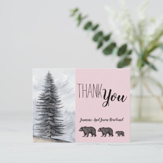 Rustic Woodland Bears Kinderdusche Danke Postkarte (Stehend Vorderseite)
