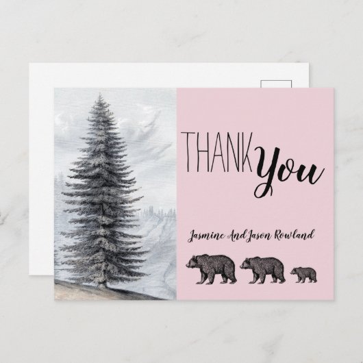 Rustic Woodland Bears Kinderdusche Danke Postkarte (Vorne/Hinten)