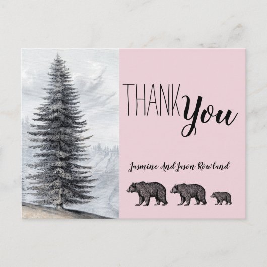Rustic Woodland Bears Kinderdusche Danke Postkarte (Vorderseite)