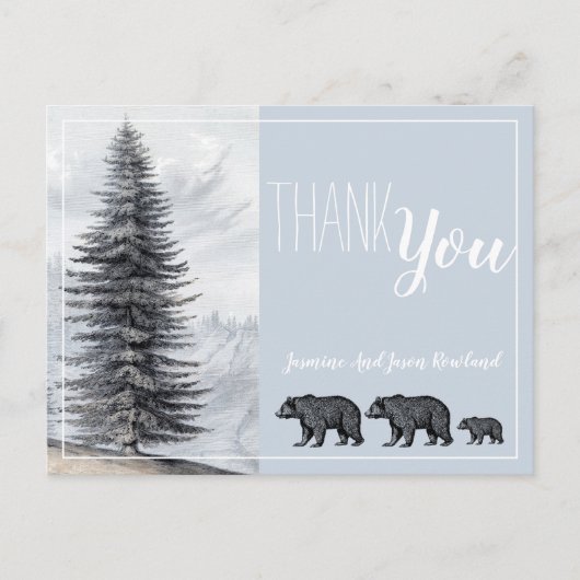 Rustic Woodland Bears Kinderdusche Danke Postkarte (Vorderseite)