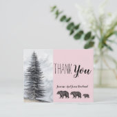 Rustic Woodland Bears Pink Baby Dusche Vielen Dank Postkarte (Stehend Vorderseite)