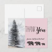 Rustic Woodland Bears Pink Baby Dusche Vielen Dank Postkarte (Vorne/Hinten)