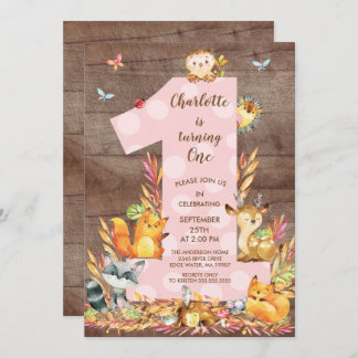 Rustic Woodland Big One Girls Einladung zum Geburt