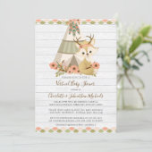 Rustic Woodland Boho Virtual Baby Dusche Einladung (Stehend Vorderseite)