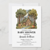 Rustic Woodland Cabin Forest Animals Baby Shower Einladung (Vorderseite)