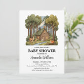 Rustic Woodland Cabin Forest Animals Baby Shower Einladung (Stehend Vorderseite)