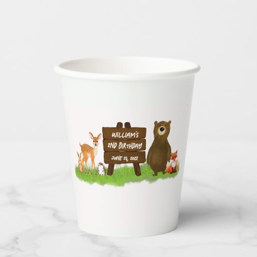 Rustic Woodland Calling Forest Animals Birthday  Pappbecher (Vorderseite)