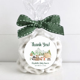 Rustic Woodland Camping Kinderdusche Vielen Dank Runder Aufkleber