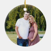 Rustic Woodland Christmas Baby Boy Ankündigung Keramik Ornament (Hinten)