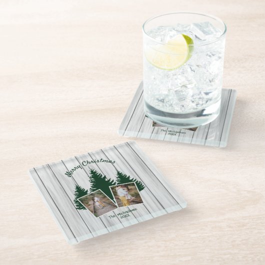 Rustic Woodland Christmas Photo Glasuntersetzer (Schrägansicht)