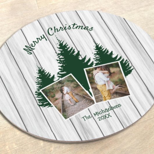 Rustic Woodland Christmas Photo Runder Pappuntersetzer