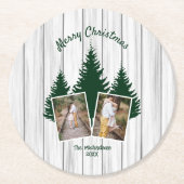 Rustic Woodland Christmas Photo Runder Pappuntersetzer (Vorderseite)