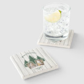 Rustic Woodland Christmas Photo Steinuntersetzer (Seitenansicht)