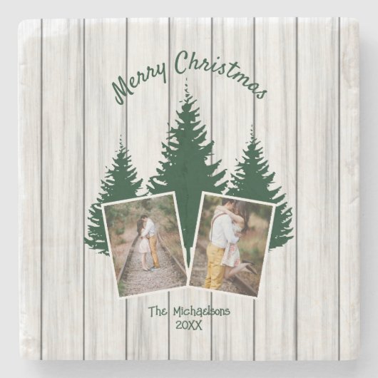 Rustic Woodland Christmas Photo Steinuntersetzer (Vorderseite)