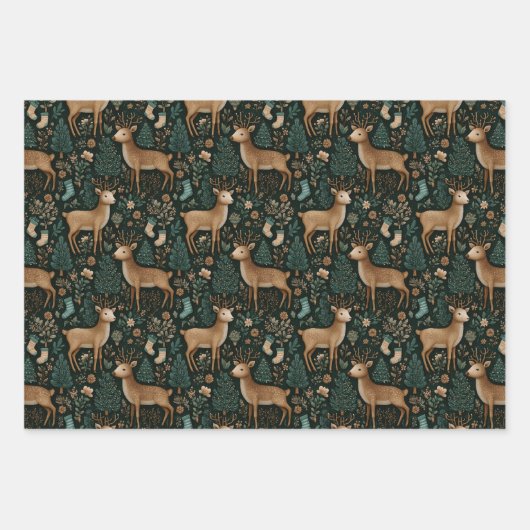 Rustic Woodland Deer & Christmas Pine Tree  Geschenkpapier Set (Vorderseite 2)