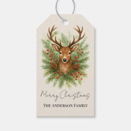 Rustic Woodland Deer Head with Winter Foliage -  Geschenkanhänger