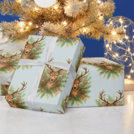 Rustic Woodland Deer Head with Winter Foliage -  Geschenkpapier