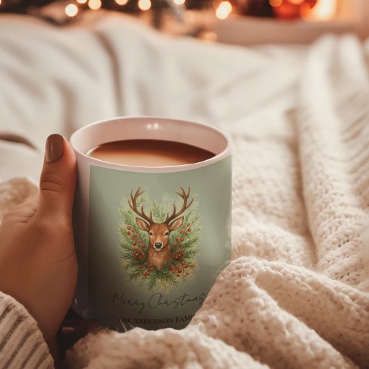Rustic Woodland Deer Head with Winter Foliage -  Kaffeetasse