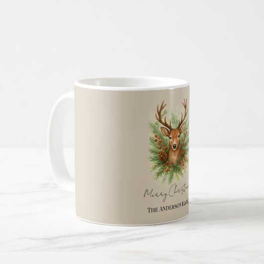 Rustic Woodland Deer Head with Winter Foliage - Kaffeetasse (Vorderseite Links)