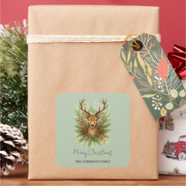 Rustic Woodland Deer Head with Winter Foliage -  Quadratischer Aufkleber