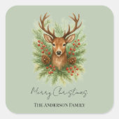 Rustic Woodland Deer Head with Winter Foliage - Quadratischer Aufkleber (Vorderseite)