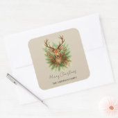Rustic Woodland Deer Head with Winter Foliage - Quadratischer Aufkleber (Umschlag)