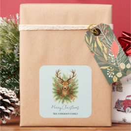Rustic Woodland Deer Head with Winter Foliage -  Quadratischer Aufkleber