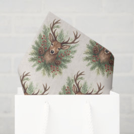 Rustic Woodland Deer Head with Winter Foliage -  Seidenpapier