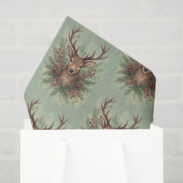 Rustic Woodland Deer Head with Winter Foliage -  Seidenpapier
