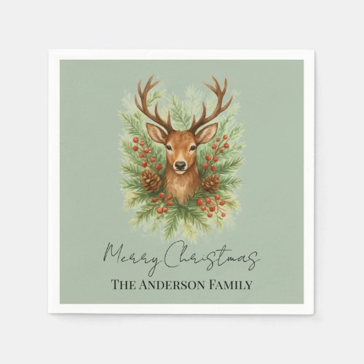 Rustic Woodland Deer Head with Winter Foliage -  Serviette (Vorderseite)