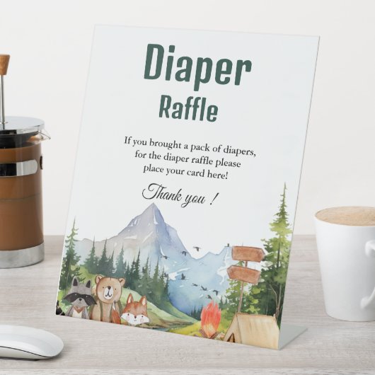 Rustic Woodland Diaper Tombola Baby Dusche Zeichen Sockelschild (In Situ)