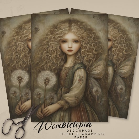 Rustic Woodland Fairy with Dandelions Fantasy Art Seidenpapier