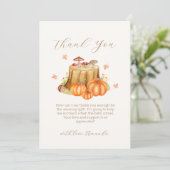 Rustic Woodland Fall Pumpkin Mushroom Baby Dusche Dankeskarte (Stehend Vorderseite)