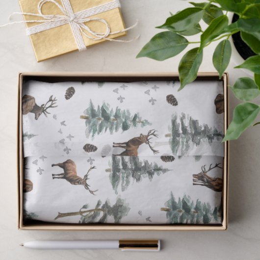 Rustic Woodland Forest Deer/Buck Christmas  Seidenpapier (Geschenk)