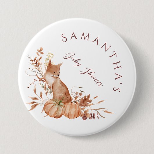 Rustic Woodland Fox Pumpkin Baby Shower Button (Vorderseite)